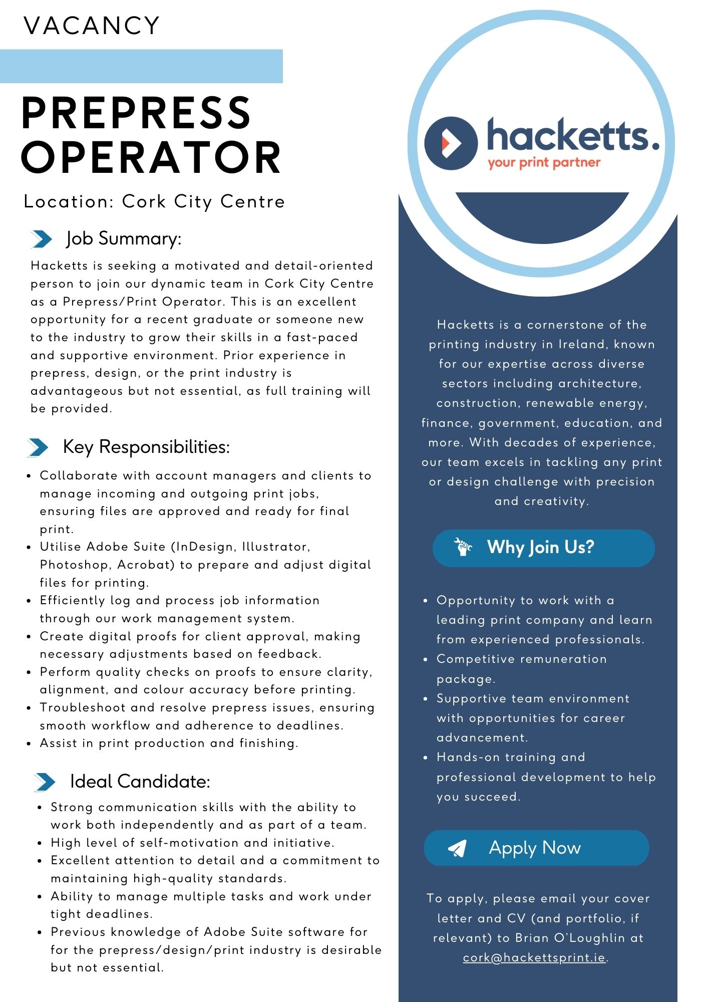 Prepress Operator Cork Job Description